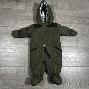 Rothschild Baby‎ Quilted Snowsuit 3-6M Green Hooded Footed Plaid Lined Bunting